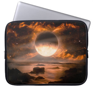 Housse Pour Ordinateur Portable Paysage en imaginaire planète alien avec lune flam