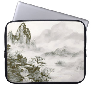 Housse Pour Ordinateur Portable Paysage minimaliste de montagne zen à l'encre brum