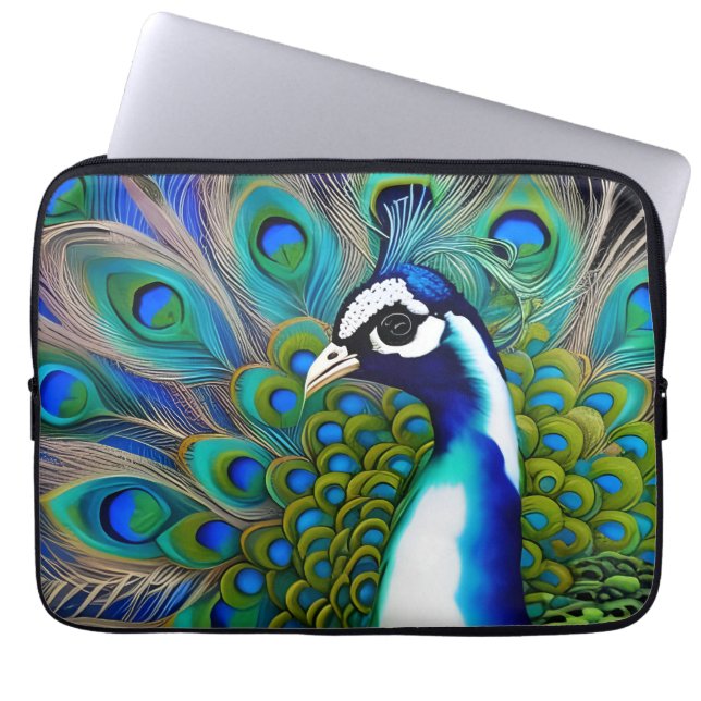 Housse Pour Ordinateur Portable Peacock blanc bleu et vert Piebald (Devant)