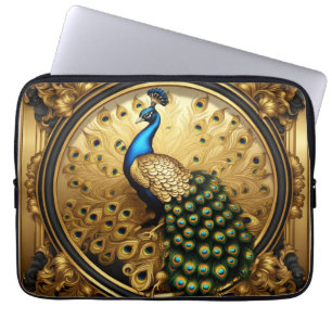 Housse Pour Ordinateur Portable Peacock or et cadre ornemental noir