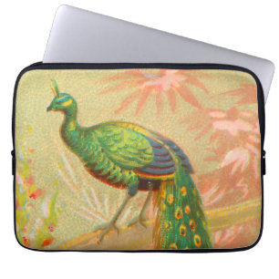 Housse Pour Ordinateur Portable Peacock vintage et peinture à fleurs