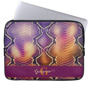 Housse Pour Ordinateur Portable Peau de serpent chatoyante en violet et or monogra