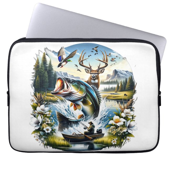 Housse Pour Ordinateur Portable Pêche, Cerf, Chasse au Canard (Devant)