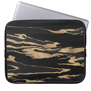 Housse Pour Ordinateur Portable Peinture Abstraite en marbre noir or