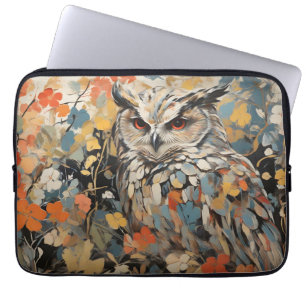 Housse Pour Ordinateur Portable Peinture de hibou et de fleurs au printemps