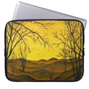 Housse Pour Ordinateur Portable Peinture gouache : ciel jaune, marron.