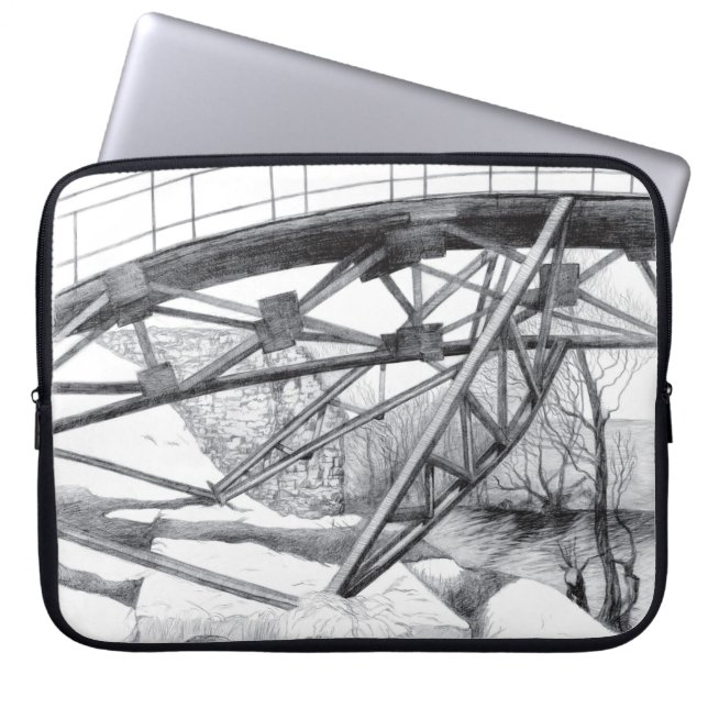 Housse Pour Ordinateur Portable Pencilart de passerelle antique Monochrome (Devant)