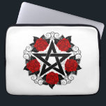 Housse Pour Ordinateur Portable Pentagramme aux roses rouges<br><div class="desc">Pentagramme noir avec motif,  décoré de fleurs,  roses rouges avec feuilles sur arrière - plan blanc. Style tatouage.</div>
