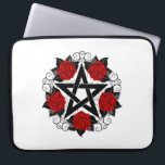 Housse Pour Ordinateur Portable Pentagramme aux roses rouges<br><div class="desc">Pentagramme noir avec motif,  décoré de fleurs,  roses rouges avec feuilles sur arrière - plan blanc. Style tatouage.</div>
