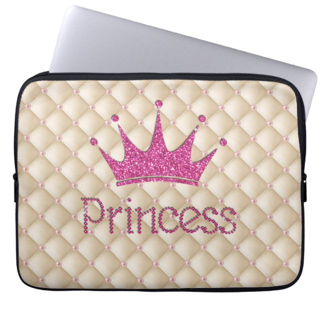 Housse Pour Ordinateur Portable Perles Charming Chic, Tiara, Princesse, Glitterie (Devant)