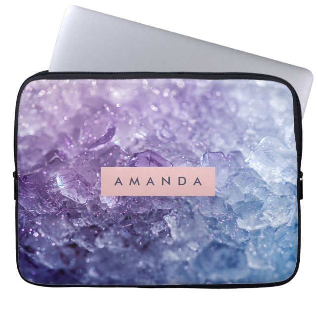 Housse Pour Ordinateur Portable Personalized Amethyst Crystal & Lavender Sparkle (Devant)