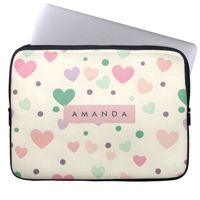 Housse Pour Ordinateur Portable Personalized Kawaii Pastel Hearts & Dots (Devant)