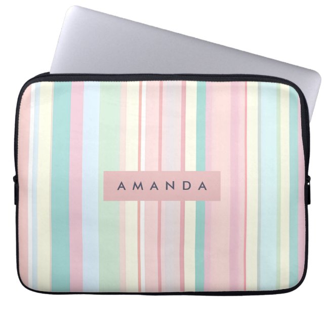 Housse Pour Ordinateur Portable Personalized Pastel Candy Stripe Design (Devant)
