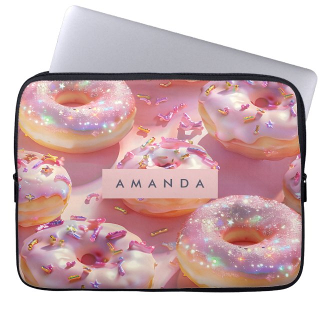 Housse Pour Ordinateur Portable Personalized Pastel Glittering Pink Donut Dream (Devant)