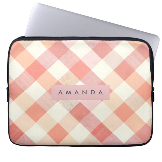 Housse Pour Ordinateur Portable Personalized Pastel Peach Checkered Modern  (Devant)
