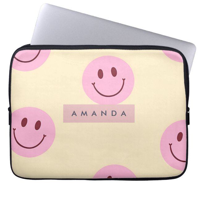 Housse Pour Ordinateur Portable Personalized Pastel Yellow & Pink Smiley Face (Devant)