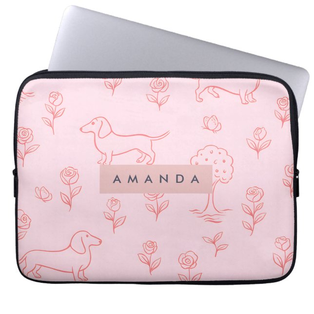 Housse Pour Ordinateur Portable Personalized Pink Dachshund and Flower (Devant)