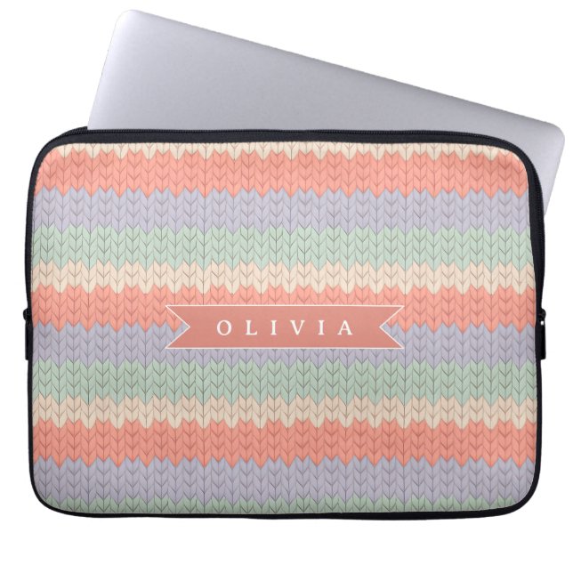 Housse Pour Ordinateur Portable Personalized Scandinavian Pastel Knit Pattern Name (Devant)