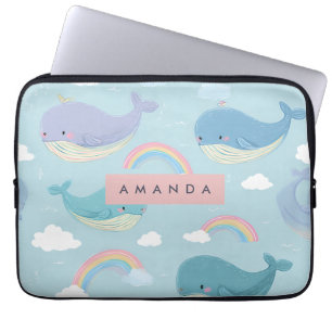 Housse Pour Ordinateur Portable Personnalisé Cute Pastel Baleine et Motif arc-en-c