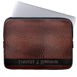 Housse Pour Ordinateur Portable Personnalisé Faux Cuir Brown Embossé