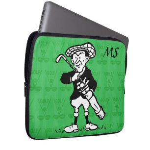 Housse Pour Ordinateur Portable Personnalisé Monogramme de golf caricaturiste