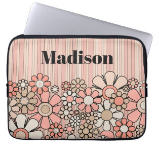 Housse Pour Ordinateur Portable Personnalisé Retro Floral rose 60s esthétique