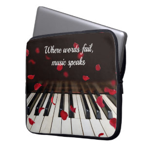 Housse Pour Ordinateur Portable Pétales Roses Rouges Sur Piano