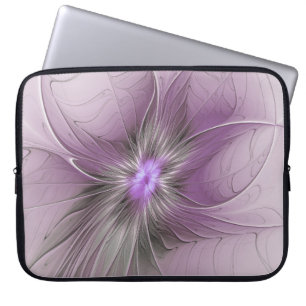 Housse Pour Ordinateur Portable Petite Beauté Fleur d'Art Fractal Moderne Mauve Gr