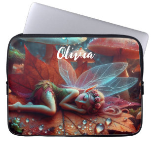 Housse Pour Ordinateur Portable Petite Fée Capriceuse Endormie sur une Feuille