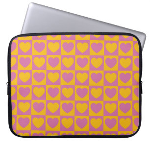 Housse Pour Ordinateur Portable Petits coeurs d'échecs grille sans couture motif.