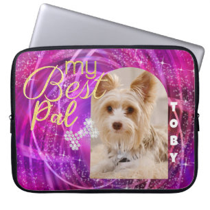 Housse Pour Ordinateur Portable Photo de chien de compagnie rayonnant Mangenta