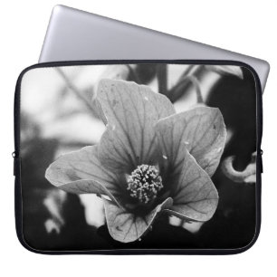 Housse Pour Ordinateur Portable Photographie florale noire et blanche