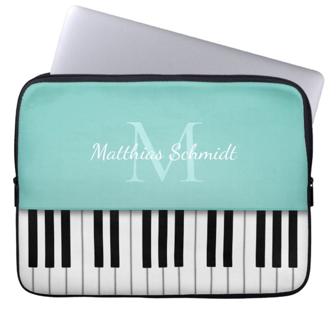 Housse Pour Ordinateur Portable Piano Clavier Monogramme Aqua personnalisé (Devant)