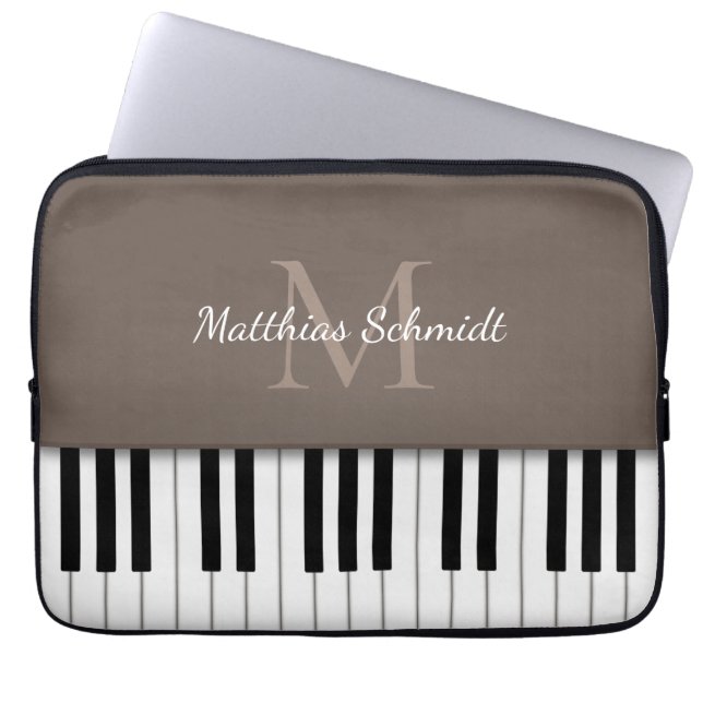 Housse Pour Ordinateur Portable Piano Clavier Monogramme Personnalisé Mocha (Devant)