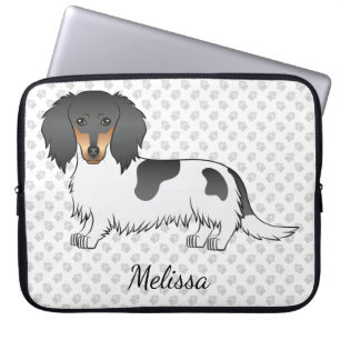 Housse Pour Ordinateur Portable Piebald Noir Et Tan Cheveux Long Dachshund & Nom
