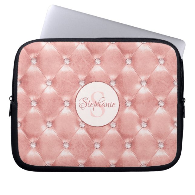 Housse Pour Ordinateur Portable Pierre blanche rose rose dorée (Devant)
