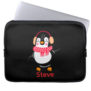 Housse Pour Ordinateur Portable Pingouin de Noël Jolly en écharpe avec des bouffée