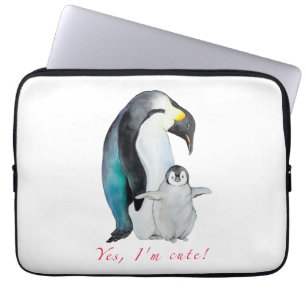 Housse Pour Ordinateur Portable Pingouins empereurs d'aquarelle mignons