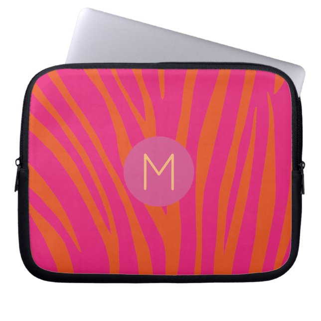 Housse Pour Ordinateur Portable Pink and Orange Zebra Stripes Modern Monogram (Devant)