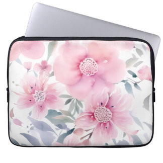 Housse Pour Ordinateur Portable Pink Floral Watercolor 