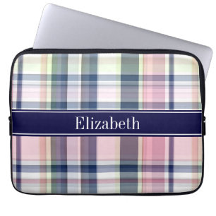 Housse Pour Ordinateur Portable Pink Navy Green White Preppy