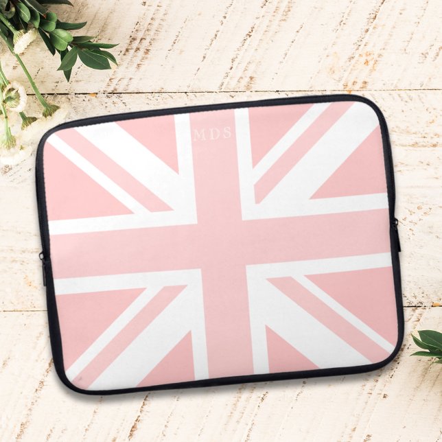 Housse Pour Ordinateur Portable Pink Union Jack UK Drapeau Monogram (Pink UK Flag Monogrammed Laptop Sleeve just for you. Add your initials)