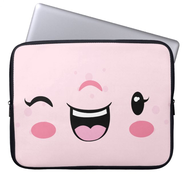 Housse Pour Ordinateur Portable Pink Winking Kawaii Face Portable (Devant)