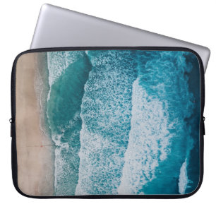 Housse Pour Ordinateur Portable Plage de sable des vagues de l'océan bleu