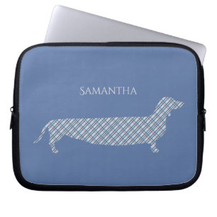 Housse Pour Ordinateur Portable Plaid Dachshund sur Blue Personnalisé