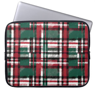 Housse Pour Ordinateur Portable Plaid de Noël en rouge vert blanc et noir