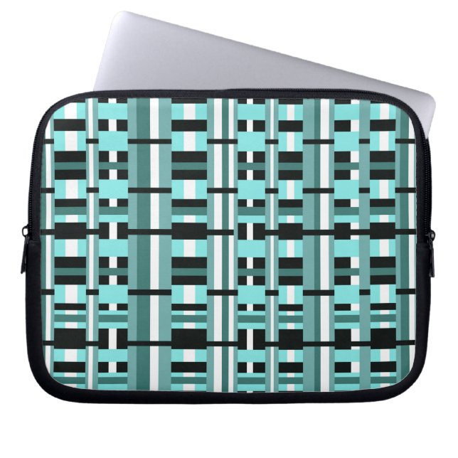 Housse Pour Ordinateur Portable Plaid en Aqua, Turquoise, noir & blanc (Devant)