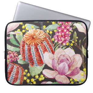 Housse Pour Ordinateur Portable Plantes australiens tropicaux, motif aquarelle.