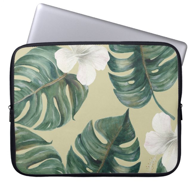 Housse Pour Ordinateur Portable Plantes d'aquarelle tropicale : motif transparent. (Devant)
