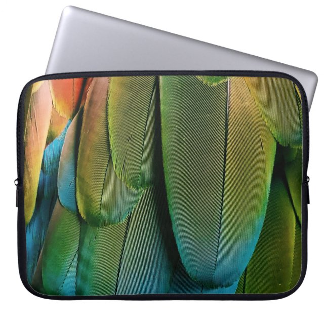 Housse Pour Ordinateur Portable Plumes vertes et bleues (Devant)
